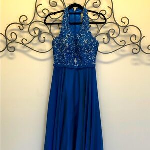 La Femme blue tan formal dress sequin chest size 6